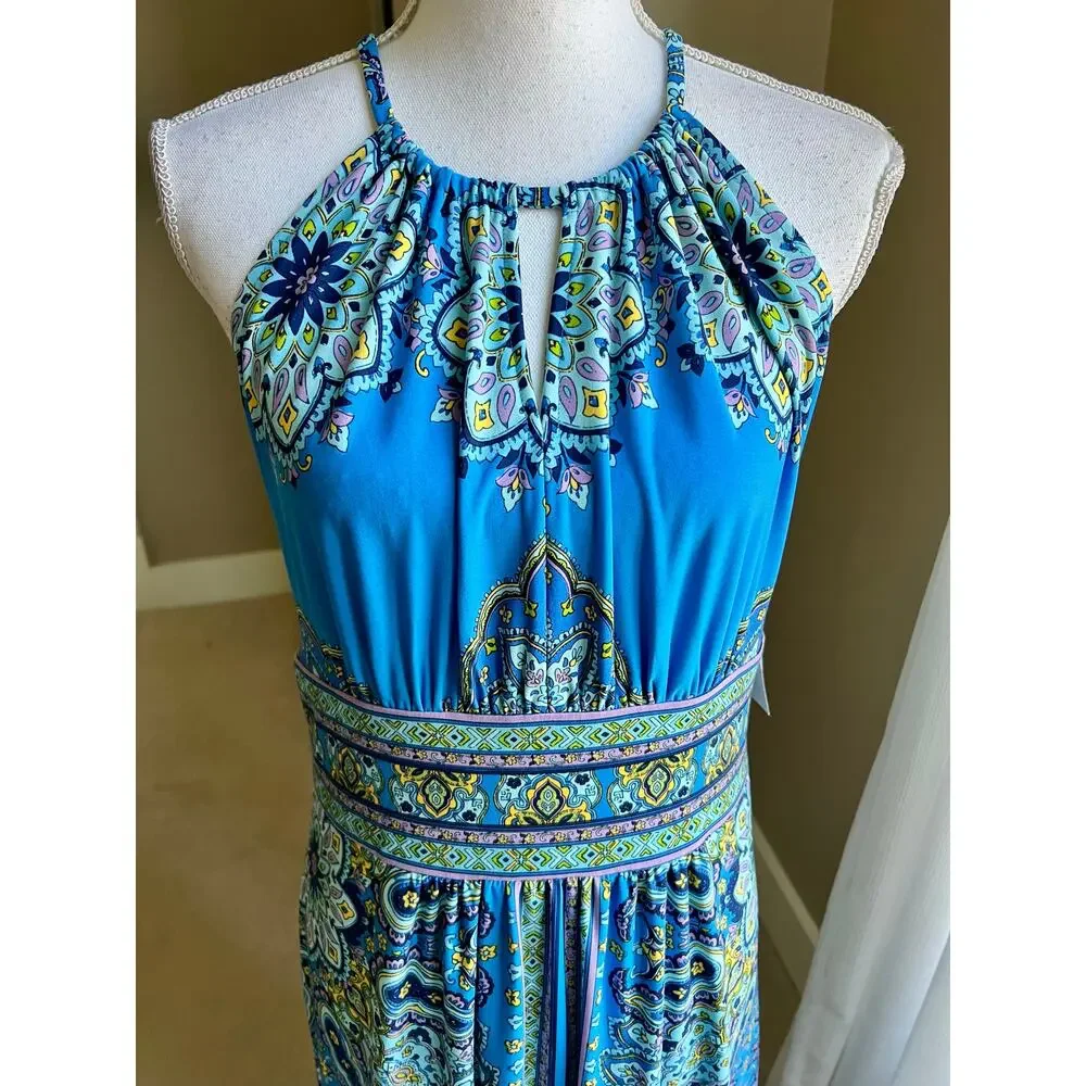 NWT London Times blue bohemian floral maxi dress size 10 - Picture 4 of 9